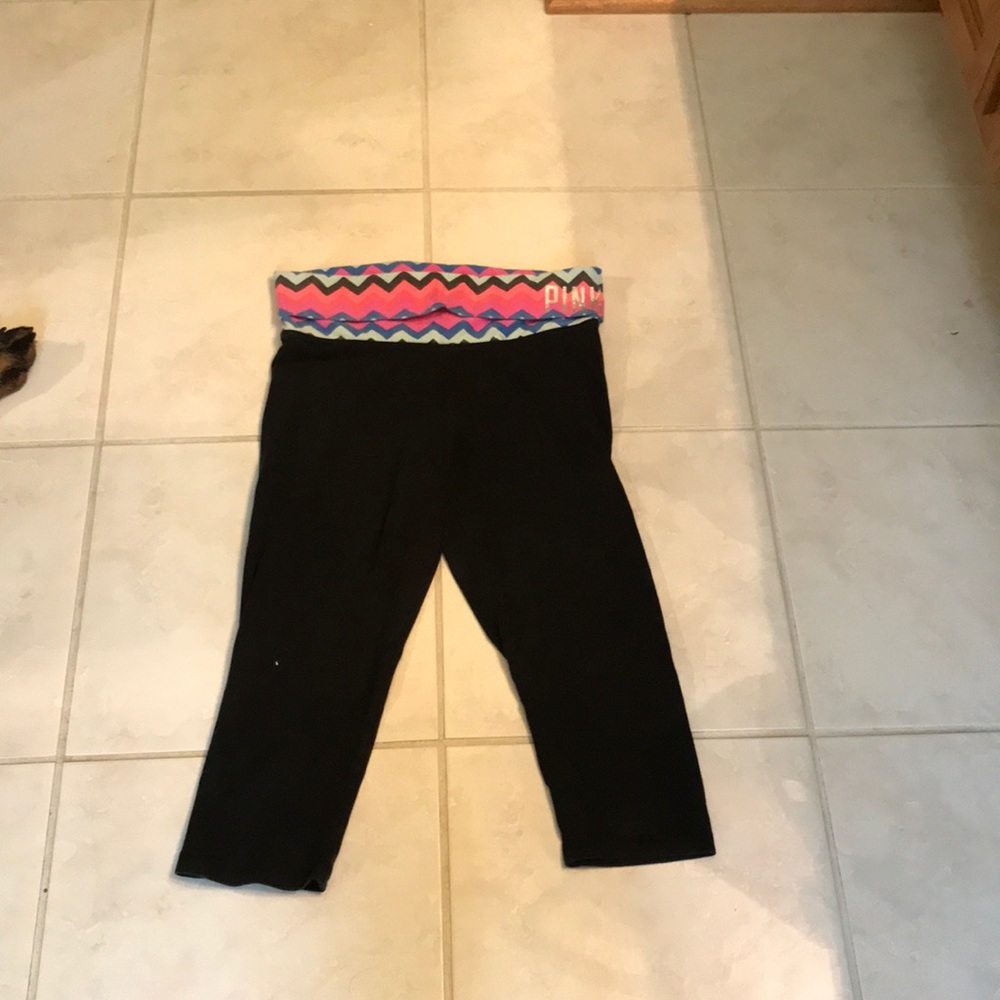 Pink yoga pants with chevron waist band
